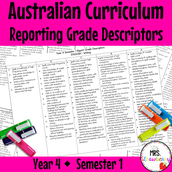 year 4 australian curriculum reporting grade descriptors semester 1