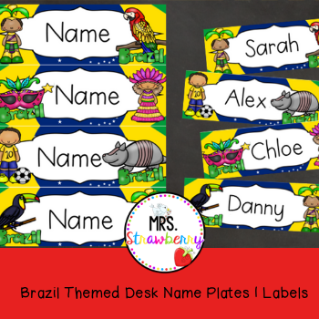 Brazil Themed Desk Name Plates Labels Editable Mrs Strawberry