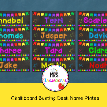 Chalkboard Bunting Name Plates Labels Editable Mrs Strawberry