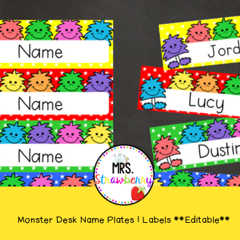 Monster Desk Name Plates Labels Editable Mrs Strawberry