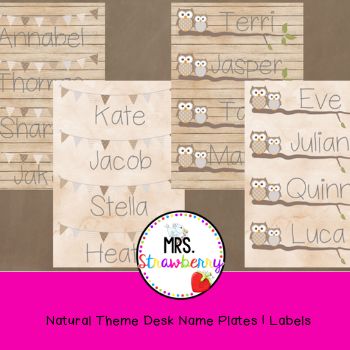 Natural Theme Desk Name Plates Labels Editable Mrs Strawberry