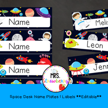 Space Desk Name Plates Labels Editable Mrs Strawberry