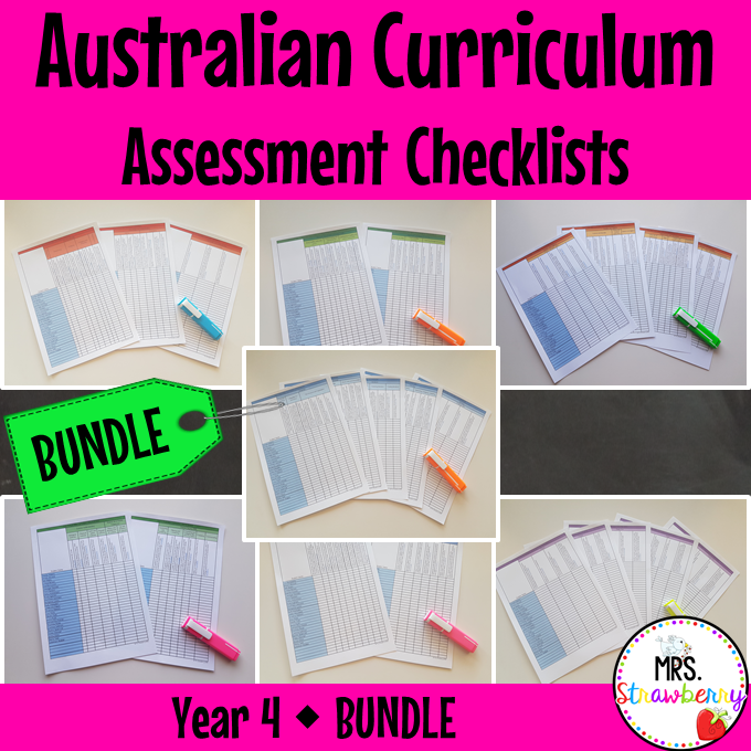 Year 4 Australian Curriculum Assessment Checklists BUNDLE - Mrs. Strawberry