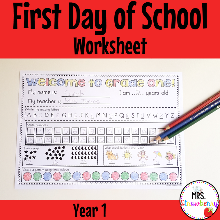 first day of school assessment worksheet year 1 mrs