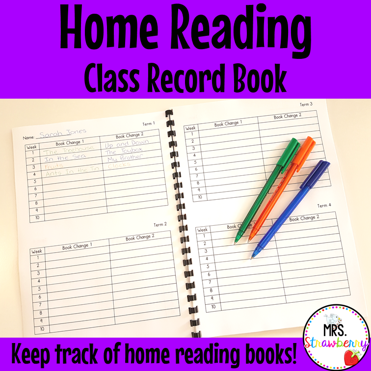 Home Reading Record Book for Teachers - Mrs. Strawberry