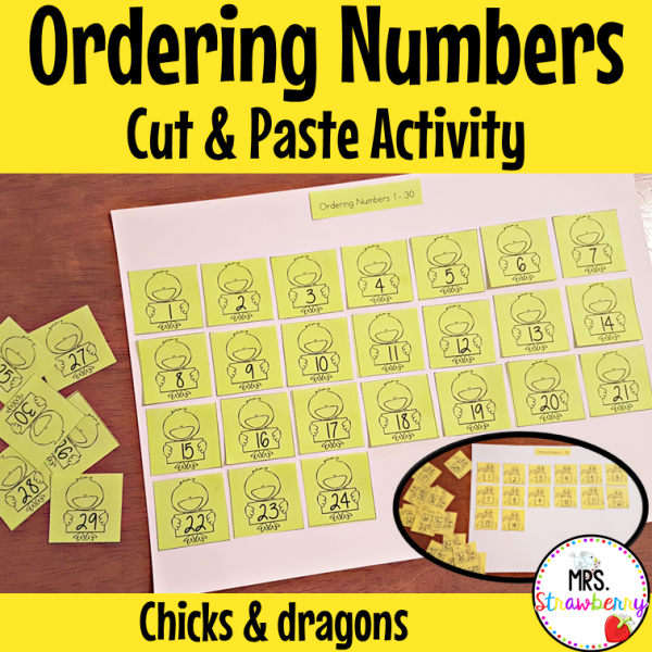 Ordering Numbers Cut and Paste - Mrs. Strawberry