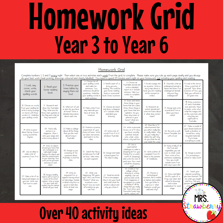 year 2 homework grid