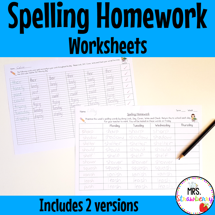 spelling homework worksheet
