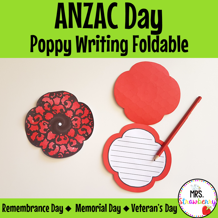 Poppy Writing Foldable Anzac Day Remembrance Day - Mrs. Strawberry